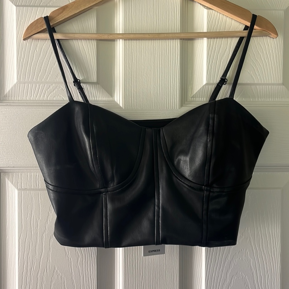 express faux leather body contour crop corset NWT